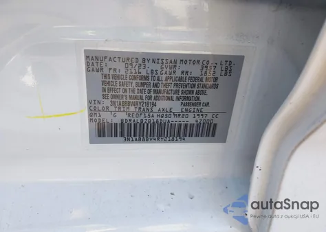 2024 Nissan Sentra S Xtronic Cvt z USA, uszkodzony, nr VIN 3N1AB8BV4RY218194